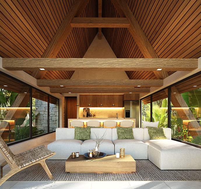 Living Room Rendering of an Ichkabal Villa