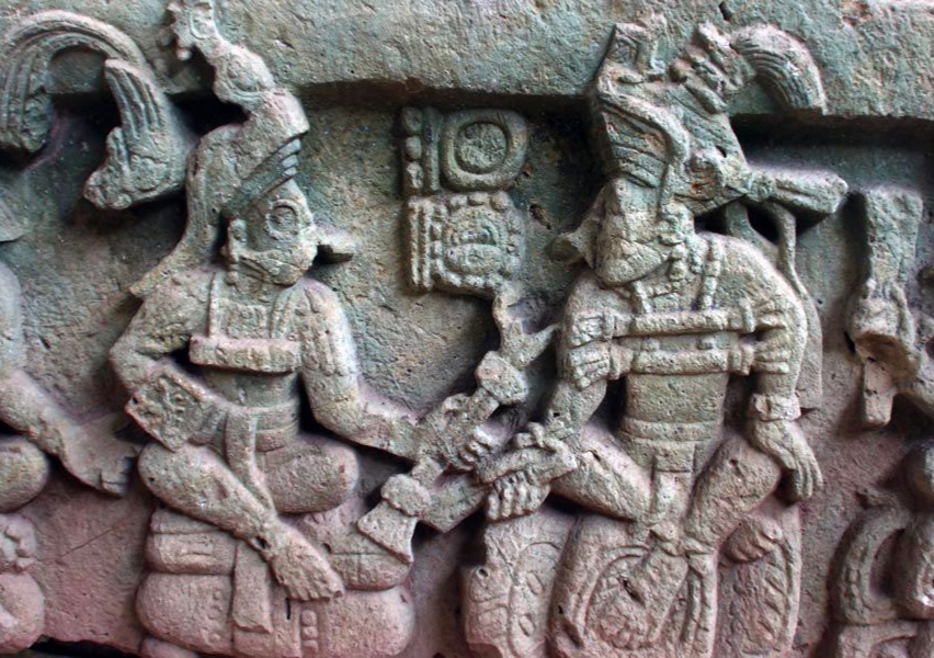 Carving of Kʼinich Yax Kʼukʼ Moʼ and other Mayan kings in Copan