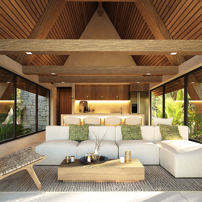 Living Room Rendering of an Ichkabal Villa